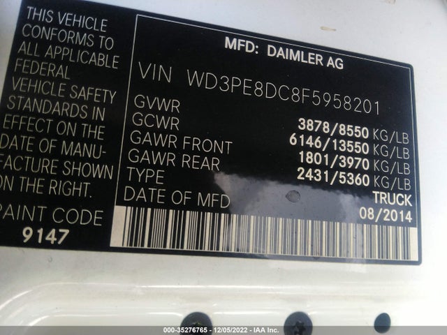 2015 Mercedes-Benz Sprinter, VIN: WD3PE8DC8F5958201
