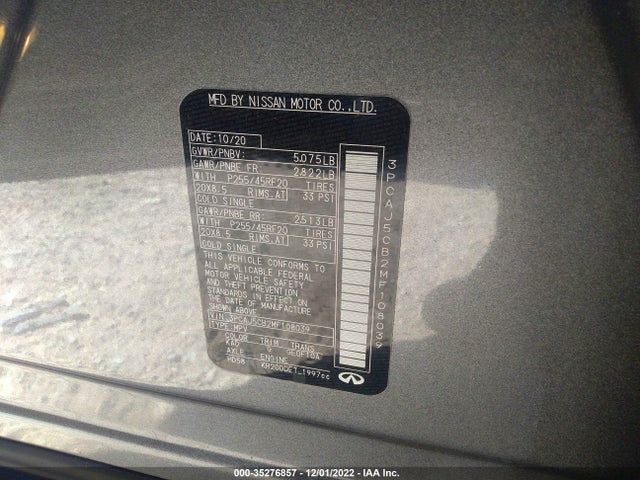 2021 Infiniti QX50, VIN: 3PCAJ5CB2MF108039