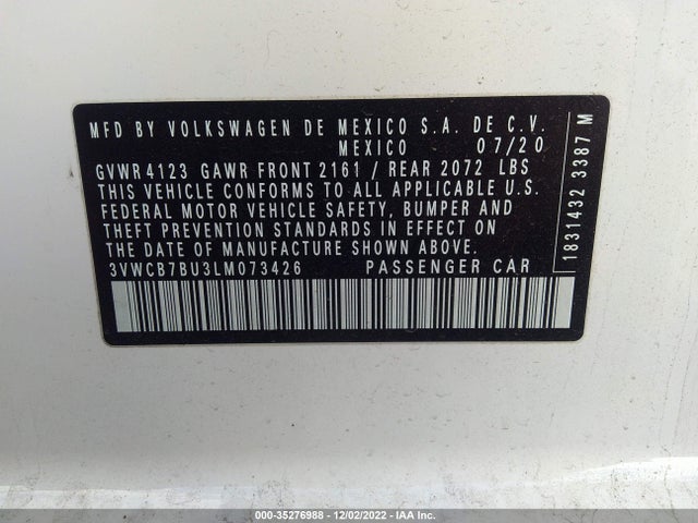 2020 Volkswagen Jetta, VIN: 3VWCB7BU3LM073426