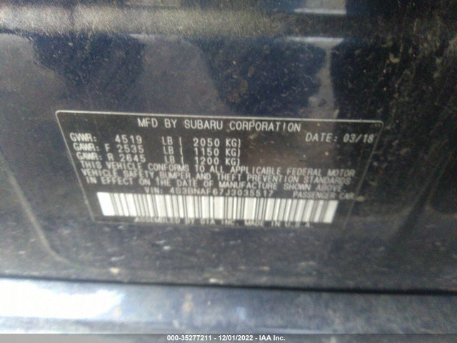 2018 Subaru Legacy, VIN: 4S3BNAF67J3035517