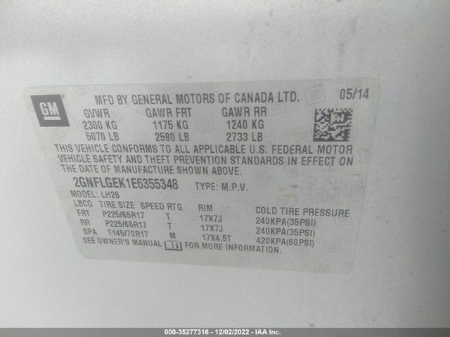 Chevrolet EQUINOX LT 2014 2GNFLGEK1E6355348 Image 10