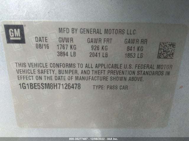 Chevrolet CRUZE LT 2017 1G1BE5SM8H7126478 Image 11