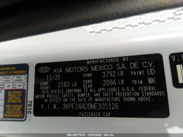 3KPF24AD8ME305126 KIA Forte Lxs