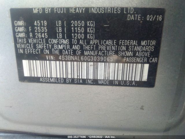 4S3BNAL60G3039065 Subaru Legacy 2.5i Limited