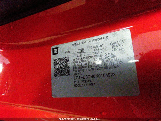 Chevrolet Camaro 1lt 2019 1G1FB3DS0K0104923 Image 10