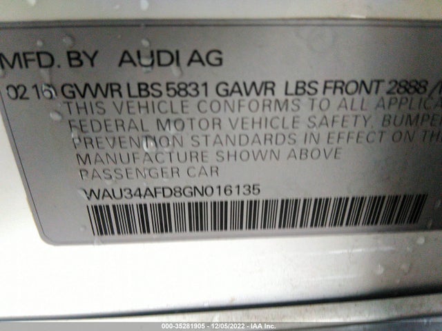 2016 Audi A8, VIN: WAU34AFD8GN016135