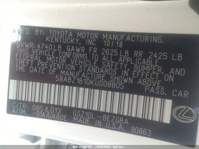 2019 Lexus ES, VIN: 58ABZ1B10KU008805