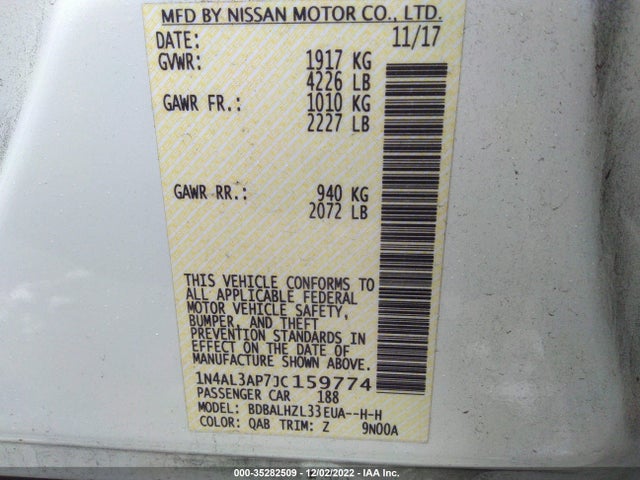 2018 NISSAN ALTIMA 2.5 SR VIN: 1N4AL3AP7JC159774