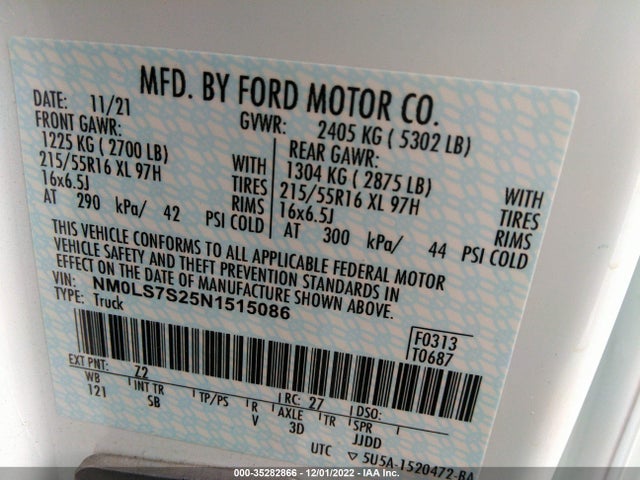 2022 Ford Transit Connect, VIN: NM0LS7S25N1515086