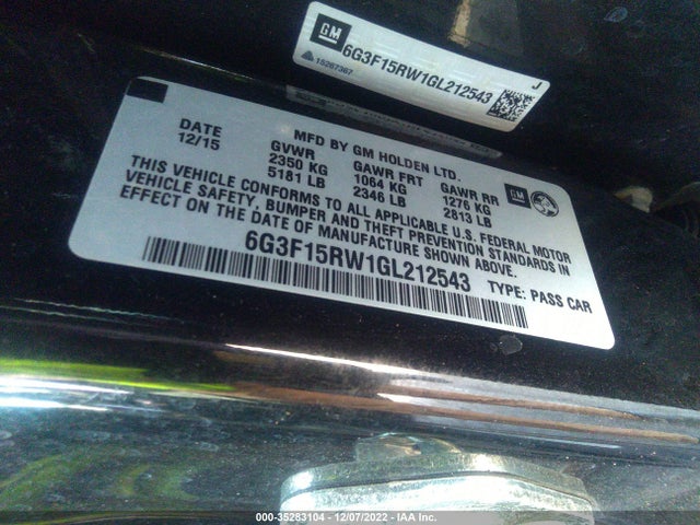 2016 Chevrolet SS, VIN: 6G3F15RW1GL212543