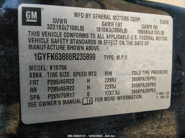 Cadillac Escalade 2008 1GYFK63888R235899 Image 10