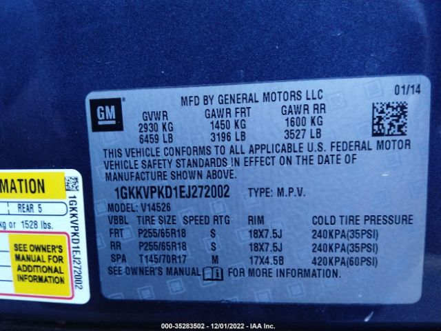 1GKKVPKD1EJ272002 GMC ACADIA SLE