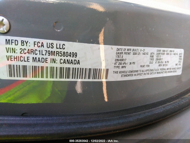 2021 Chrysler Pacifica Hybrid, VIN: 2C4RC1L79MR580499