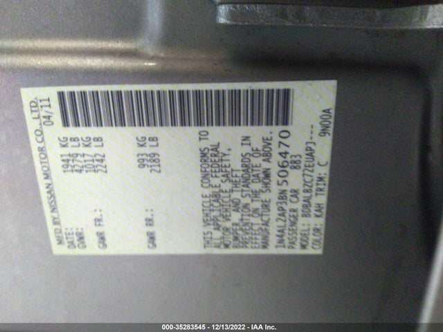 2011 NISSAN ALTIMA 2.5 S VIN: 1N4AL2AP3BN506470