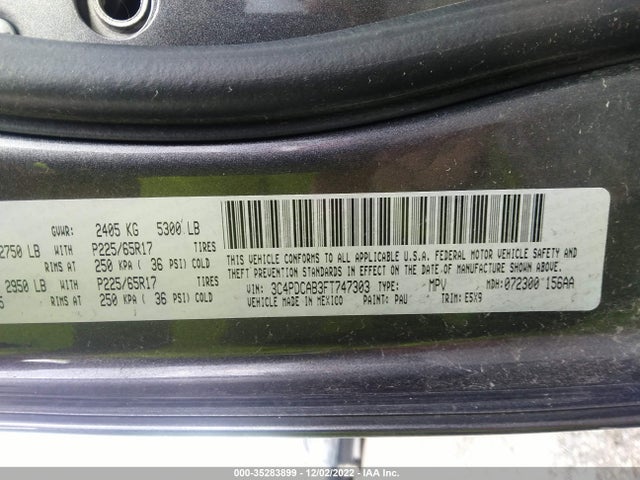 2015 DODGE JOURNEY AMERICAN VALUE PKG VIN: 3C4PDCAB3FT747303