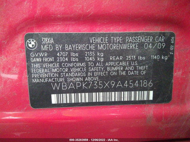 2009 BMW 3 SERIES 328I XDRIVE VIN: WBAPK735X9A454186