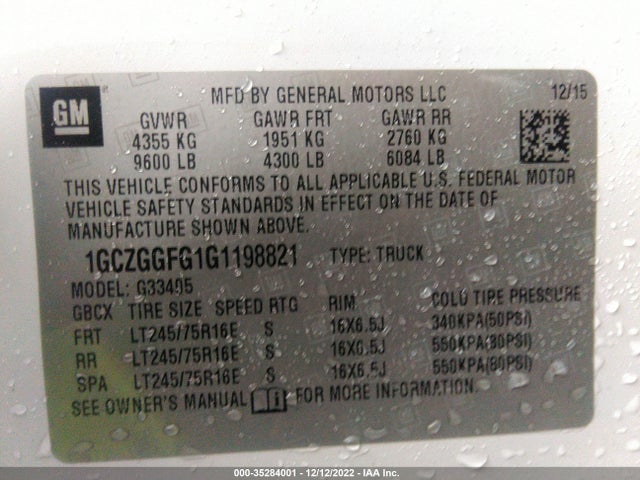 2016 Chevrolet Express, VIN: 1GCZGGFG1G1198821