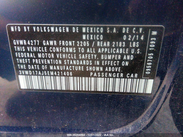 2014 VOLKSWAGEN JETTA SEDAN SE W/CONNECTIVITY VIN: 3VWD17AJ5EM421406
