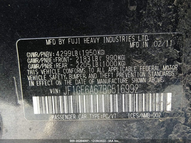 Subaru Impreza Sedan 2.5i 2011 JF1GE6A67BG516992 Image 11