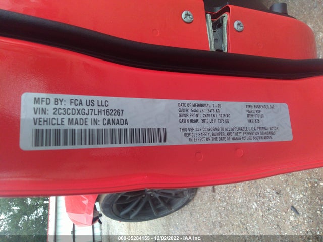 2020 DODGE CHARGER SCAT PACK VIN: 2C3CDXGJ7LH162267