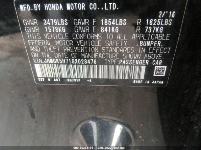 JHMGK5H71GX028476 Honda FIT EX