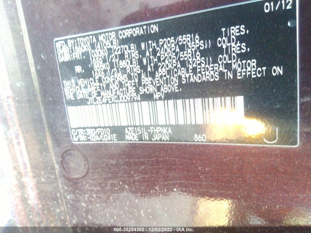 2012 SCION XB VIN: JTLZE4FEXCJ009794