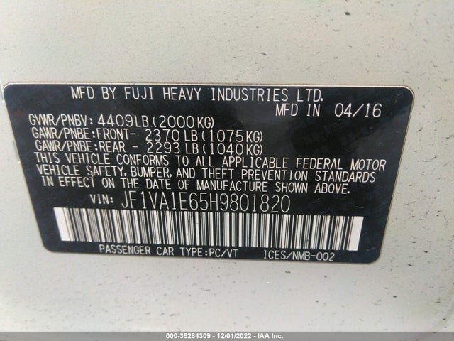 JF1VA1E65H9801820 Subaru Wrx Premium