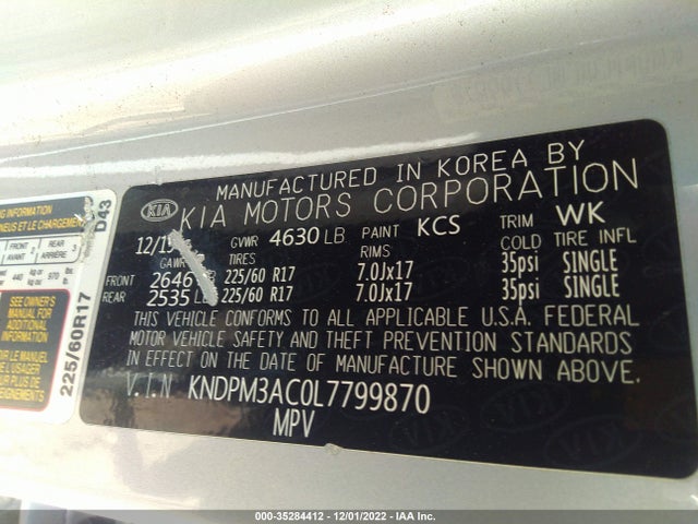 2020 Kia Sportage, VIN: KNDPM3AC0L7799870