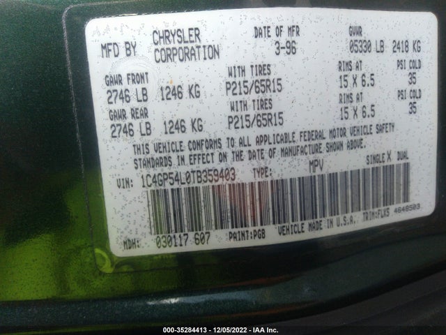 1C4GP54L0TB359403 Chrysler Town & Country