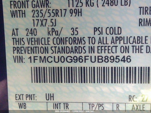 2015 Ford Escape, VIN: 1FMCU0G96FUB89546
