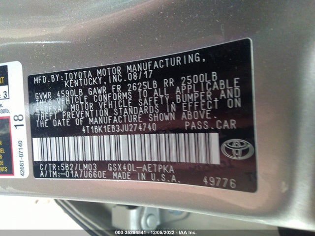 2018 Toyota Avalon, VIN: 4T1BK1EB3JU274740