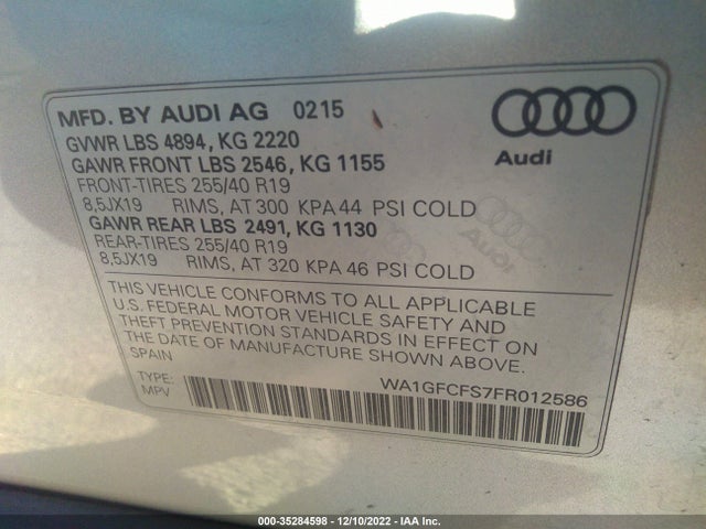 Audi Q3 2015 WA1GFCFS7FR012586 Image 10