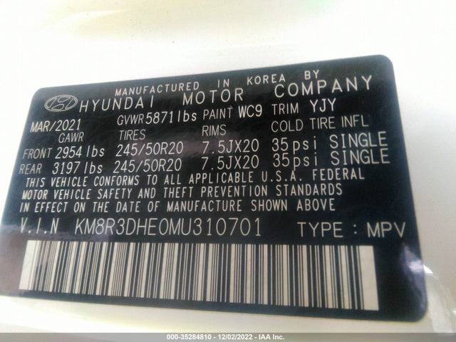 2021 Hyundai Palisade, VIN: KM8R3DHE0MU310701