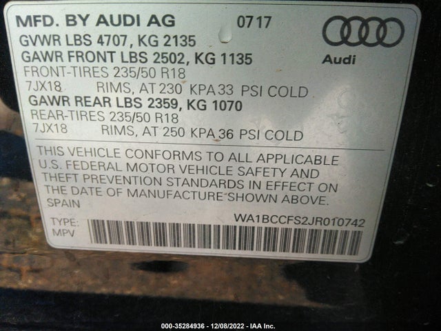 WA1BCCFS2JR010742 Audi Q3 Premium/sport Premium