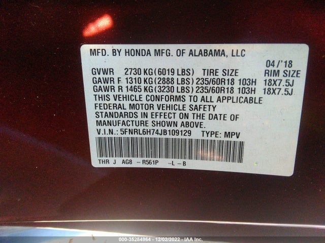 Honda Odyssey Ex-l 2018 5FNRL6H74JB109129 Image 9