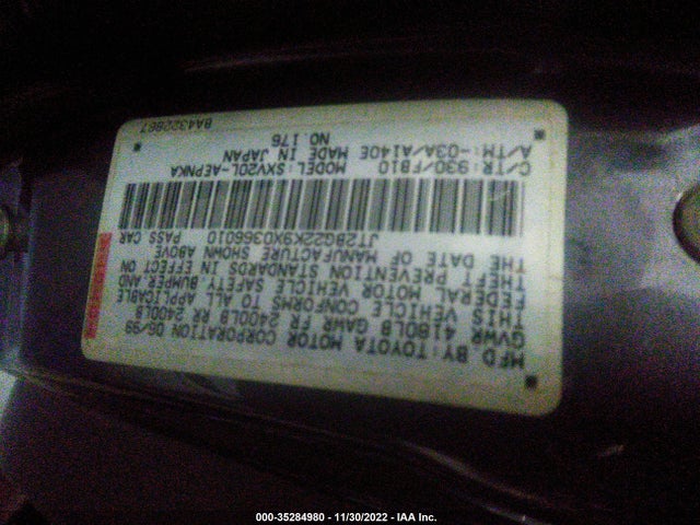 1999 TOYOTA CAMRY LE/XLE/CE VIN: JT2BG22K9X0366010