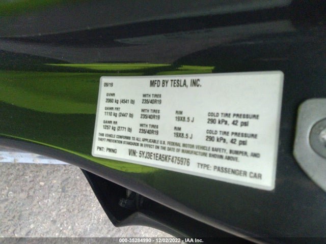 Tesla MODEL 3 2019 5YJ3E1EA5KF475976 Image 10