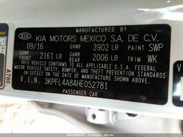 3KPFL4A84HE052781 KIA FORTE EX