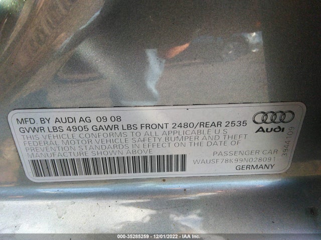WAUSF78K99N028091 Audi A4 2.0t Prem Plus