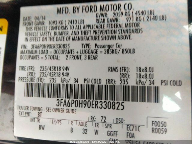 3FA6P0H90ER330825 Ford FUSION SE