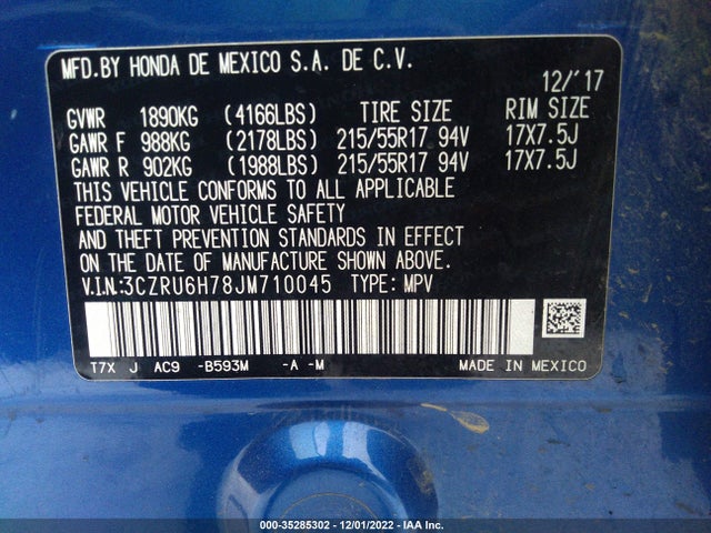 2018 Honda HR-V, VIN: 3CZRU6H78JM710045