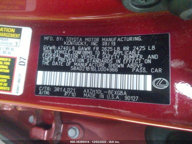 2020 Lexus ES, VIN: 58AD21B16LU004966