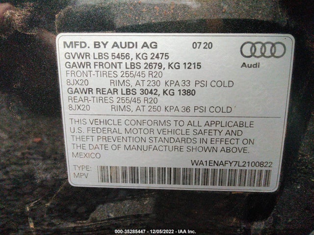 WA1ENAFY7L2100822 Audi Q5 Titanium Premium Plus