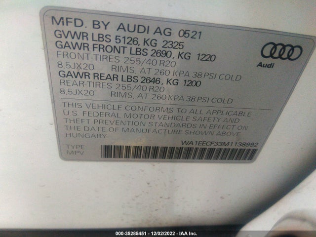 WA1EECF33M1138992 Audi Q3 S Line Premium Plus