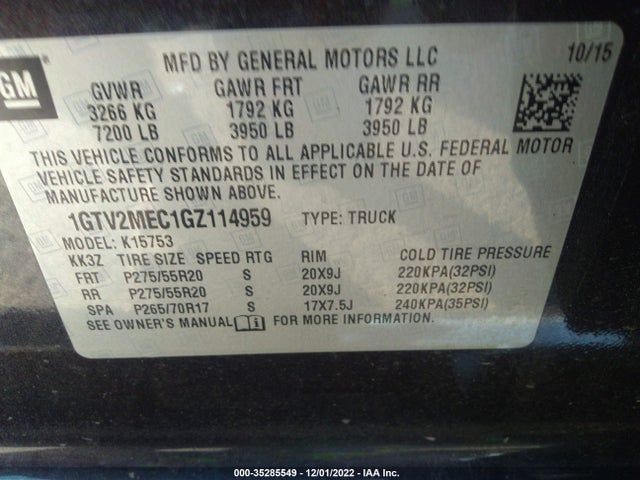 2016 GMC Sierra 1500, VIN: 1GTV2MEC1GZ114959