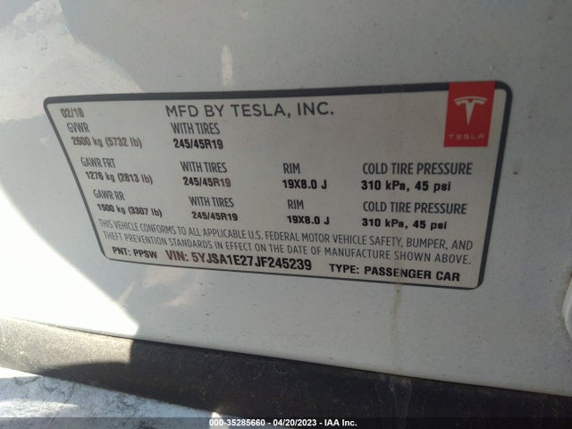 Tesla Model S 75d/100d/p100d 2018 5YJSA1E27JF245239 Image 11