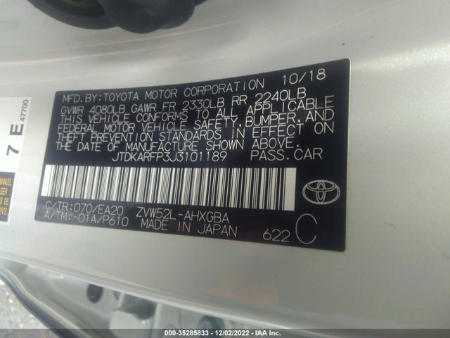 2018 Toyota Prius, VIN: JTDKARFP3J3101189