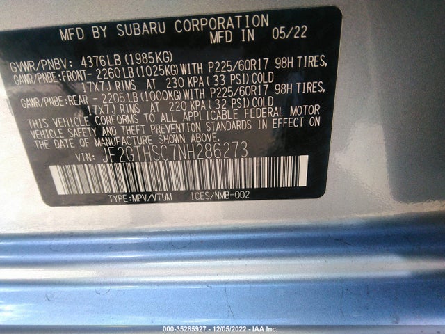 2022 Subaru Crosstrek, VIN: JF2GTHSC7NH286273