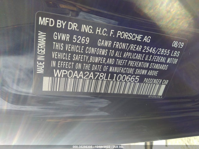2020 Porsche Panamera, VIN: WP0AA2A78LL100665