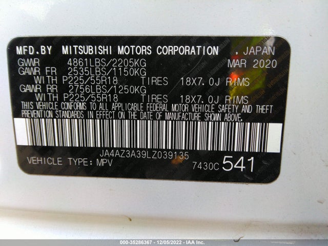 JA4AZ3A39LZ039135 Mitsubishi Outlander Es/se/sel/le/sp